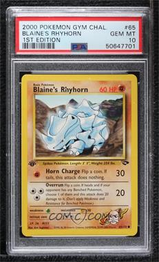 2000 Pokemon Gym Challenge - [Base] - 1st Edition #65 - Blaine's Rhyhorn [PSA 10 GEM MT]