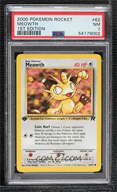 2000 Pokemon Team Rocket - [Base] - 1st Edition #62 - Meowth [PSA 7 NM]