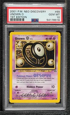 2001 Pokemon - Neo Discovery - [Base] - 1st Edition #69 - Unown (O) [PSA 10 GEM MT]