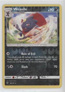 2017 Pokémon Sun & Moon - Burning Shadows - [Base] - Reverse Foil #86 - Weavile