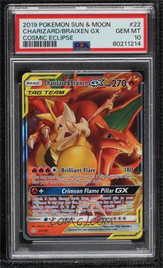 2019 Pokémon Sun & Moon - Cosmic Eclipse - [Base] #22 - Charizard & Braixen GX [PSA 10 GEM MT]