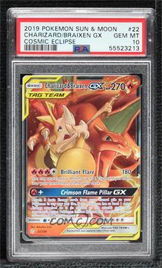 2019 Pokémon Sun & Moon - Cosmic Eclipse - [Base] #22 - Charizard & Braixen GX [PSA 10 GEM MT]