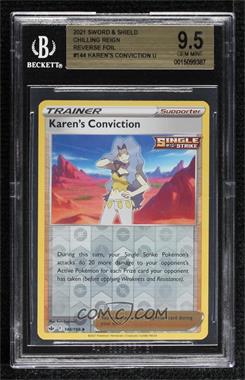 2021 Pokemon Sword & Shield - Chilling Reign - [Base] - Reverse Foil #144 - Karen's Conviction [BGS 9.5 GEM MINT]