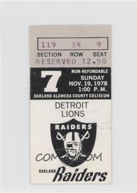 1978 Oakland Raiders - Ticket Stubs #7 - November 19 vs. Detroit Lions [Good to VG‑EX]