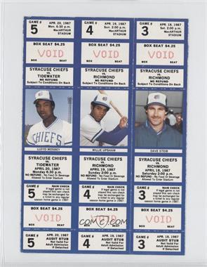 1987 Syracuse Chiefs - Ticket Stubs Strips #3-5 - April 18-19 vs. Richmond Braves, April 20 vs. Tidewater Tides (Dave Stieb, Willie Upshaw, Lloyd Moseby)