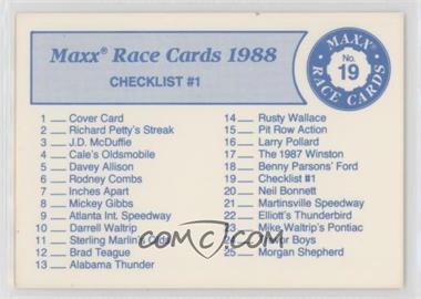 1988 Maxx - [Base] #19.1 - Checklist - Cards 1-25 (No Sheriar Press Myrtle Beach)