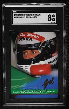 1992 Grid Motorcard Formula 1 - [Base] #194 - Michael Schumacher [SGC 8 NM/Mt]