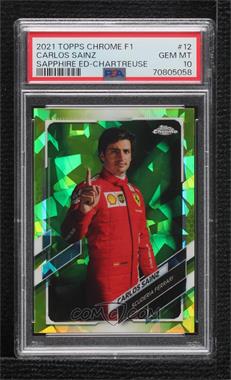 2021 Topps Chrome Sapphire Edition Formula 1 - [Base] - Chartreuse #12 - F1 Racers - Carlos Sainz /199 [PSA 10 GEM MT]