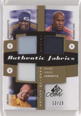 2011 SP Game Used Edition - Authentic Fabrics Triple - Premium Series #AF3-TKPR - Donovan Ricketts, Zach Thornton, Jon Busch /15