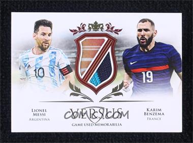 2021-22 Futera Unique World Football - Versus Duo Relics - Ruby #VS11 - Lionel Messi, Karim Benzema /7 [EX to NM]