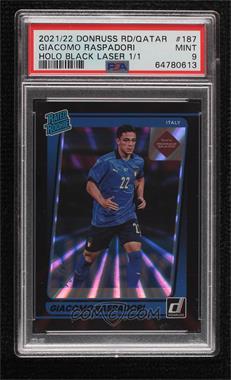 2021-22 Panini Donruss Road to Qatar - [Base] - Holo Black Laser #187 - Rated Rookie - Giacomo Raspadori /1 [PSA 9 MINT]