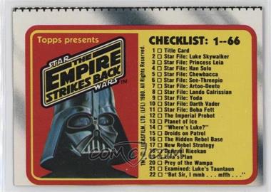 1980 Topps Star Wars: The Empire Strikes Back - [Base] #131 - Checklist: 1-66