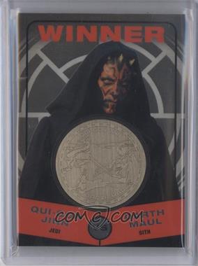 2015 Topps Star Wars Chrome Perspectives: Jedi vs. Sith - Medallions - Gold #_QJDM.3 - The Phantom Menace - Qui-Gon Jinn vs Darth Maul (Darth Maul Winner) /50