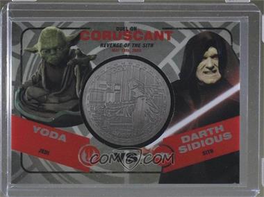 2015 Topps Star Wars Chrome Perspectives: Jedi vs. Sith - Medallions - Silver #_YDS.1 - Revenge of the Sith - Yoda vs Darth Sidious (Duel on Coruscant Horizontal) /150